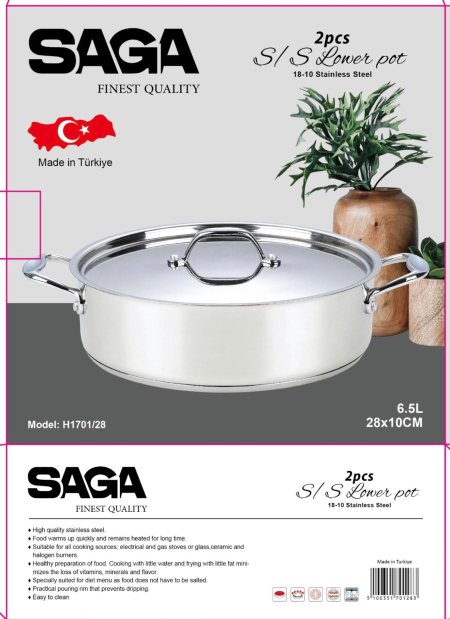 قدر ساجا التركي من الفولاذ المقاوم للصدأ 18/10 | الموديل: H1701/28 | 28 سم - 6.5 لتر